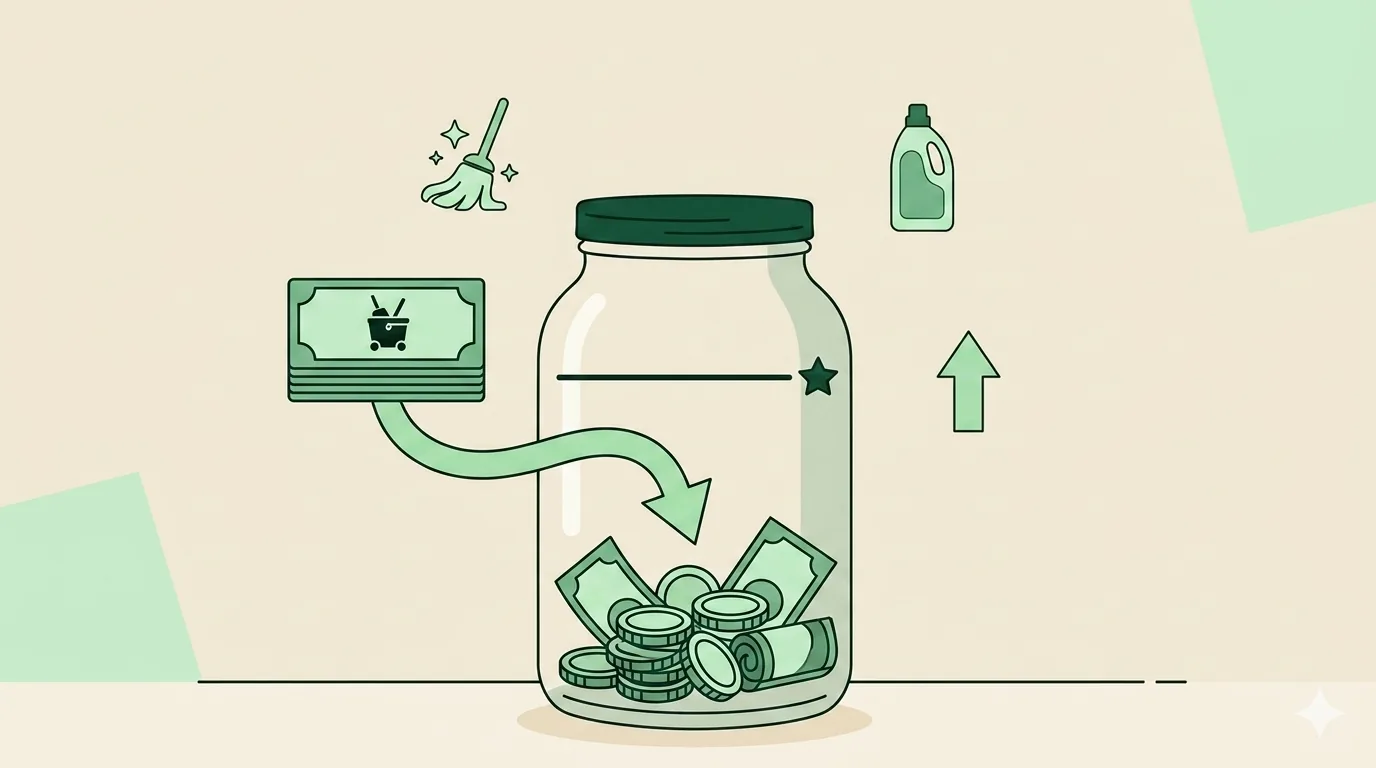 Illustration of a percentage of each client payment being routed into a separate reserve savings jar, building toward a target line