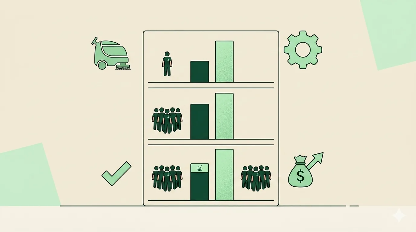 Bar chart comparing CleanerHQ and Jobber monthly cost at 1, 5, and 15 staff