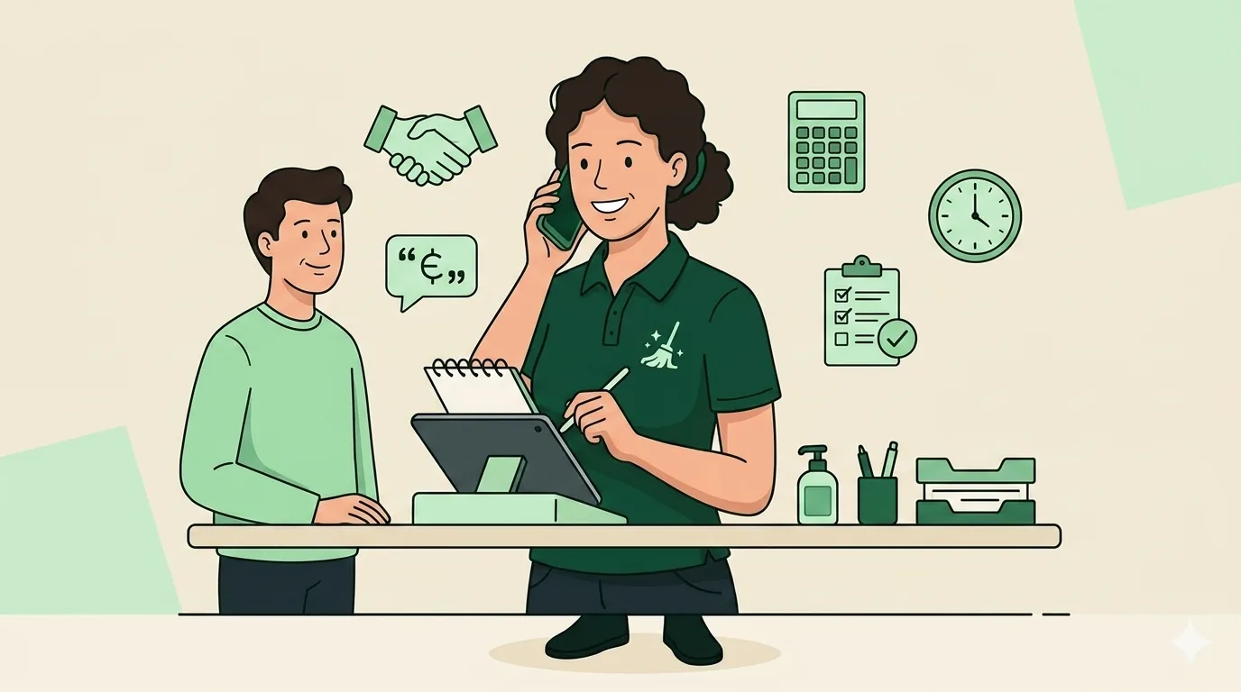 Friendly phone conversation between a cleaning business owner and a client during a calm price discussion