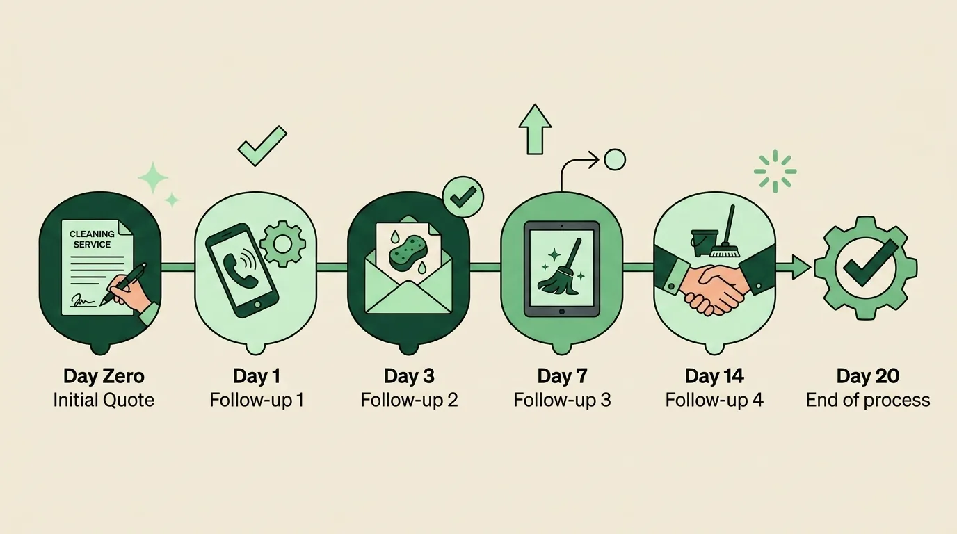 Five-touch quote follow-up timeline from day zero to day twenty